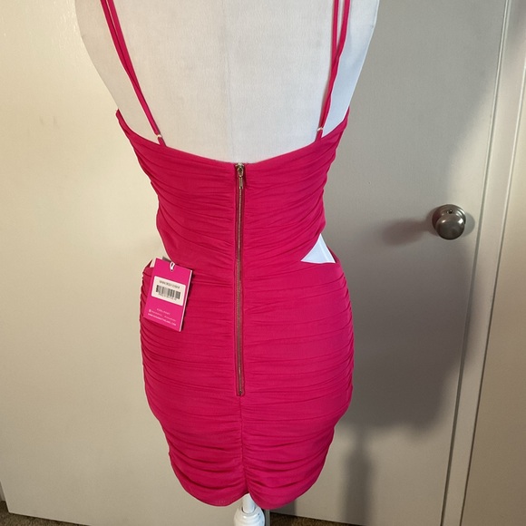 Runaway the Label Kim Mini Dress S Fuchsia Pink Ruched Cut Out Party Event - Picture 7 of 7